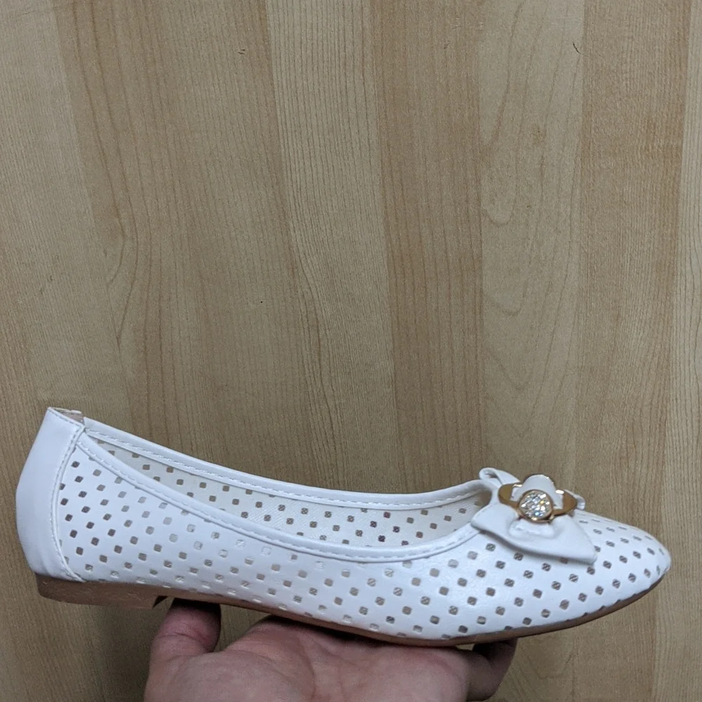 Women's hollow breathable ballet flat Golden decor White - Picture 3 of 5
